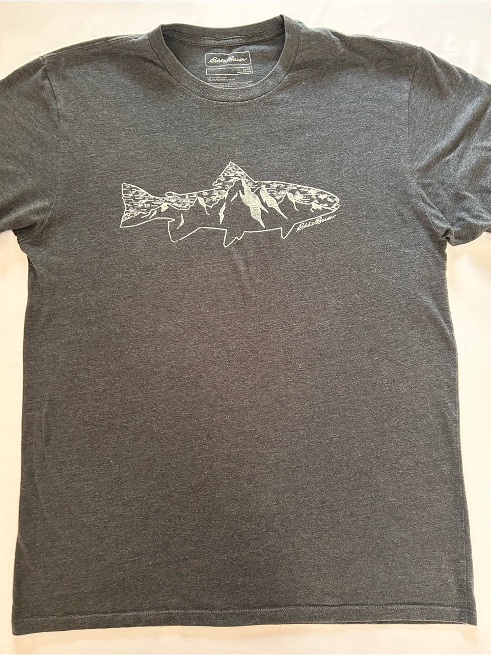 Eddie Bauer Fish Mountain Graphic Tee LT Gray Outdoors Shirt - Picture 2 of 6
